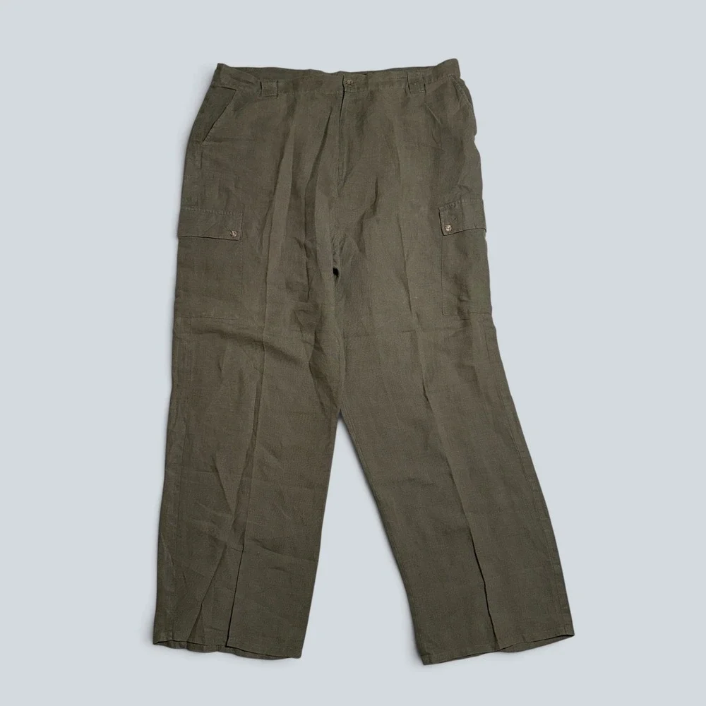 Biton Mens 100% Linen Cargo Pants Lot of 2 Olive Beige Size 42 Straight Leg